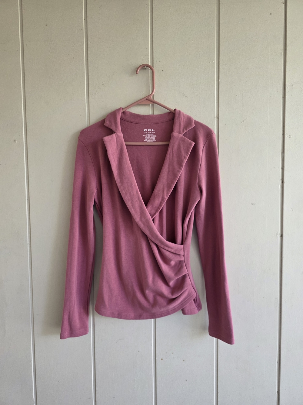 OGL Shirt Faux Wrap Long Sleeve Pink Medium